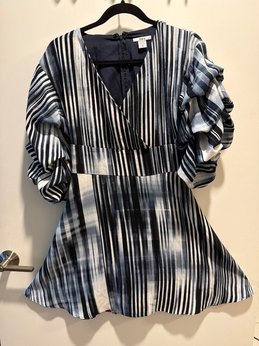 Bar III Macy's Navy Blue Stripe Dramatic Sleeve Mini Dress XS Like New